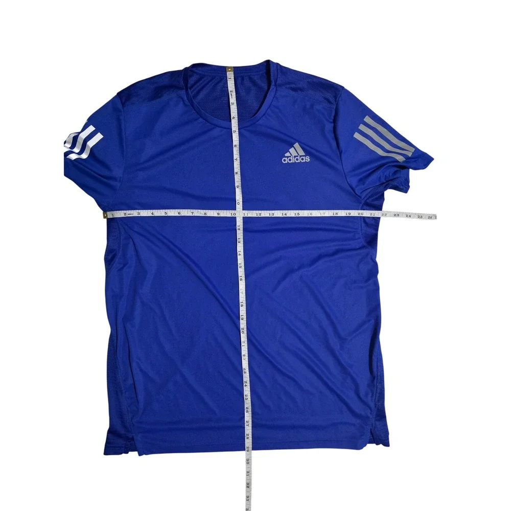 Adidas Mens Aeroready Running T-Shirt Blue Reflective 3-Stripes size Large